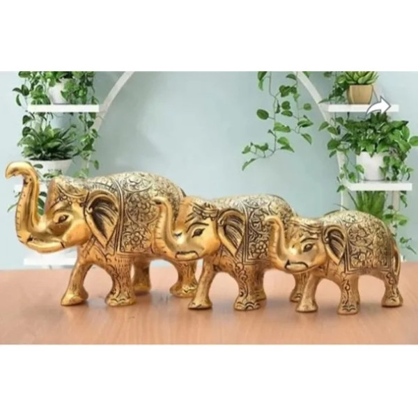 GR-Metal Elephant Statue Set of 3 Showpiece Statue...