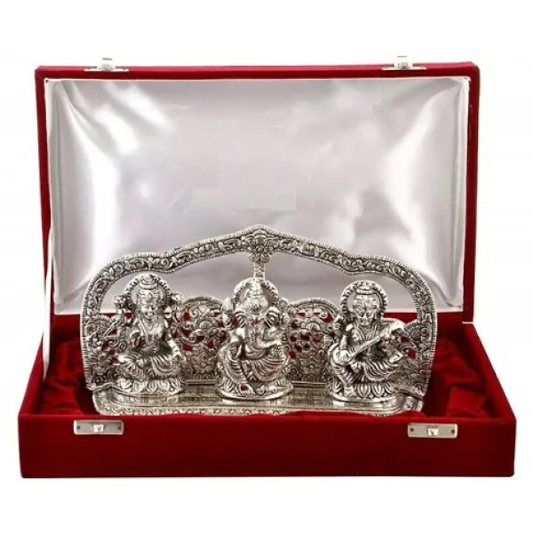 GR-Silver Finish Laxmi Ganesh Sarswati God Idol Wi...