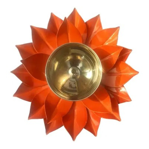 GR-Iron And Brass Kamal Ptta Orange Akhand Diya Wi...