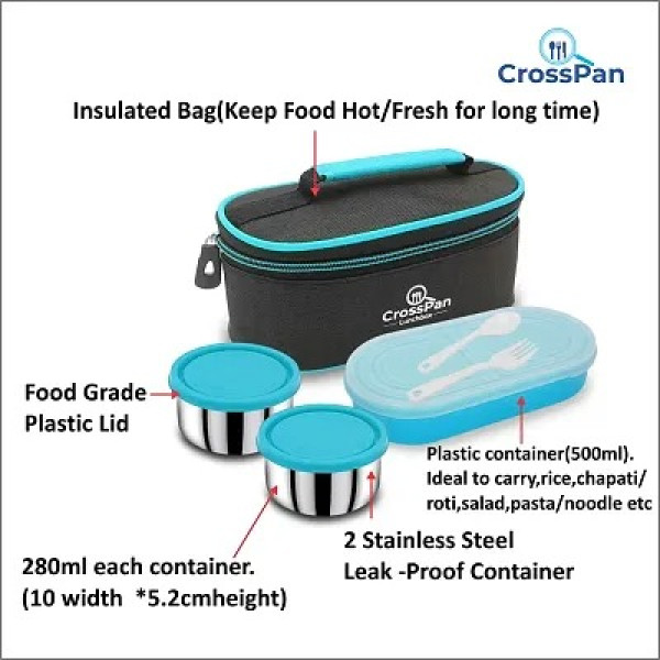 GR-Double Decker Executive Lunch Tiffin Box 2 Ss Container 1 Microwave Safe Container [Low Budget Product]