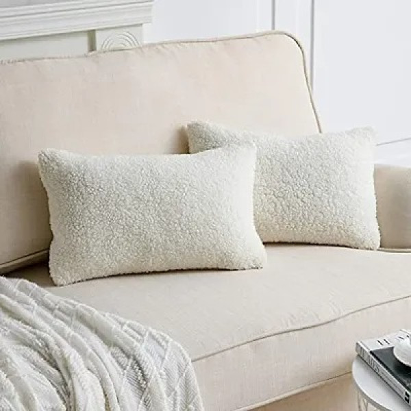 GR-Cottonfry Decorative Luxury Faux Curly Wool Fur Cushion Covers - Soft Wool (Short Fur) - Set of 3, 18x27 Inches [Low Budget Product]