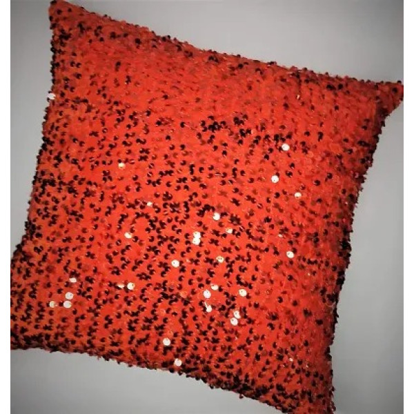 GR-Decorative Designer Heavy Sequence Beaded Satin Throw Pillow Cushion Cover - Copper/Black (Red) [Low Budget Product]