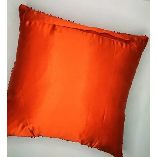 GR-Decorative Designer Heavy Sequence Beaded Satin Throw Pillow Cushion Cover - Copper/Black (Red) [Low Budget Product]