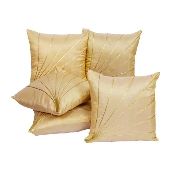 GR-Cushion Cover Set of 5: Beige Golden Striped Po...