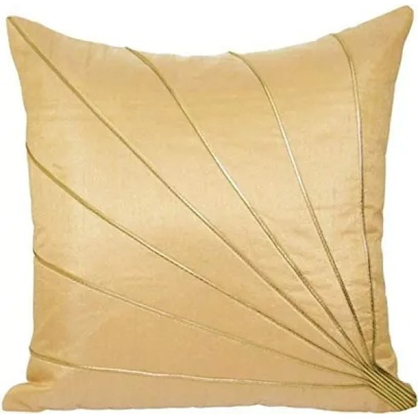 GR-Cushion Cover Set of 5: Beige Golden Striped Polyester [Low Budget Product]