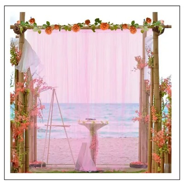 GR-Blushing Elegance: Pink Backdrop Tulle Net Curtains - Set of 2 (5x6.5 ft) for Memorable Celebrations [Low Budget Product]