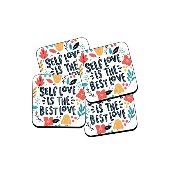GR-Wooden Love Pattern Printed Tea Coaster Set - Funky and Quirky Designs [Low Budget Product]