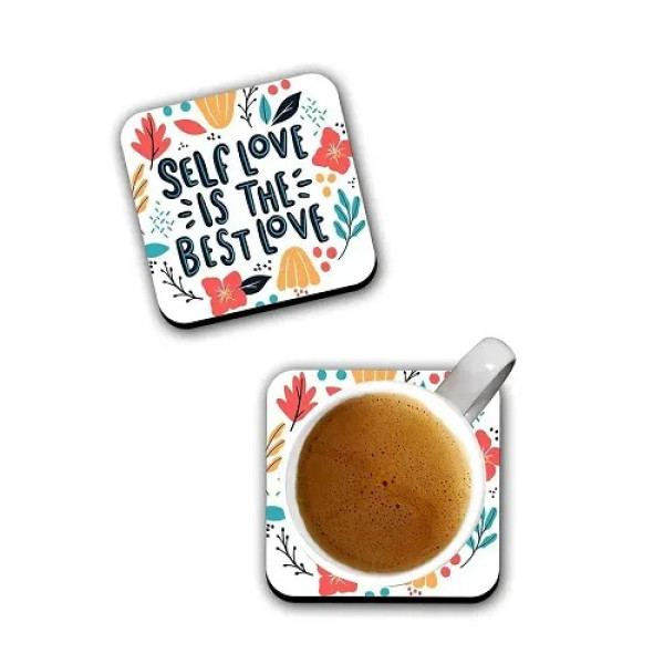 GR-Wooden Love Pattern Printed Tea Coaster Set - Funky and Quirky Designs [Low Budget Product]