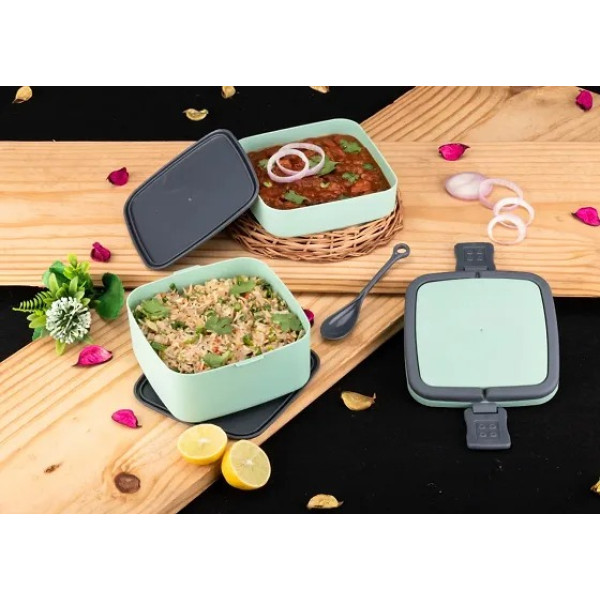 GR-Leakproof Lunchtime Fun: Chronicles Bento Box (1000ml, Lite Green) [Low Budget Product]