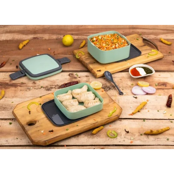 GR-Leakproof Lunchtime Fun: Chronicles Bento Box (1000ml, Lite Green) [Low Budget Product]