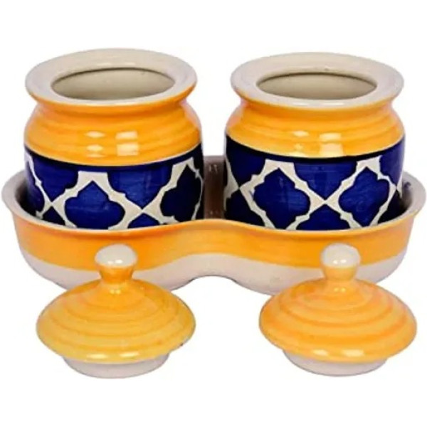 GR-Ceramic Condiment Keepers with Tray (Set of 3) ...