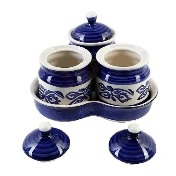 GR-Vibrant Ceramic Pickle Jars with Tray (Set of 3...