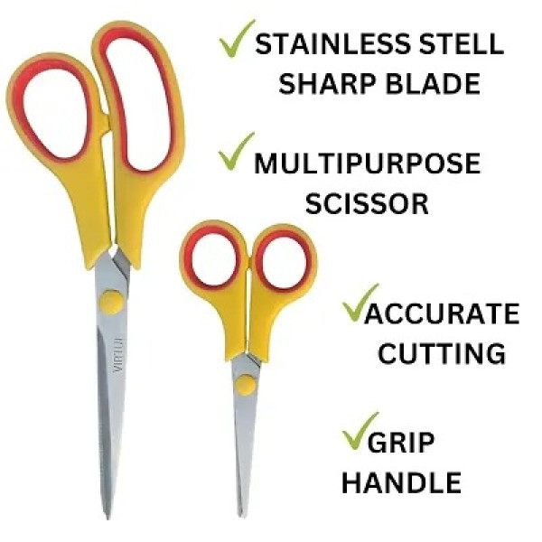GR-Stainless Steel Scissors for Kitchen, Office, Garden, Multipurpose Craft Work - Home Use (Multicolor) - Pack of 2 [Low Budget Product]