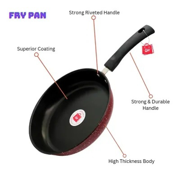 GR-Premium Quality Nonstick Fry Pan, Dia - 22 cm, 1L (Base Colour RED) Pack of 2 [Low Budget Product]