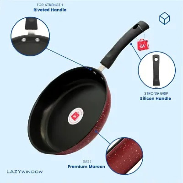 GR-Premium Quality Nonstick Fry Pan, Dia - 22 cm, 1L (Base Colour RED) Pack of 2 [Low Budget Product]