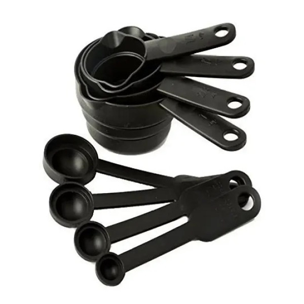 GR-Plastic Measuring Cups And Spoons For Kitchen Home Useful Kitchen Tools Black 8 Pcs [Low Budget Product]