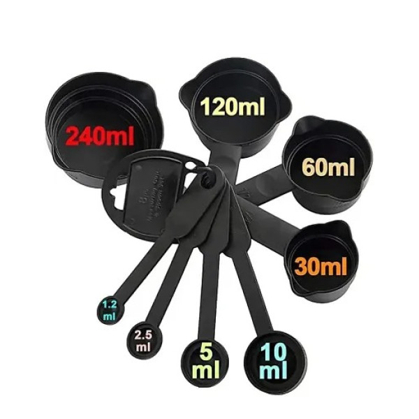 GR-Plastic Measuring Cups And Spoons For Kitchen Home Useful Kitchen Tools Black 8 Pcs [Low Budget Product]