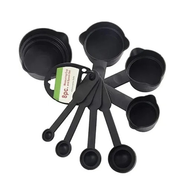 GR-Plastic Measuring Cups And Spoons For Kitchen Home Useful Kitchen Tools Black 8 Pcs [Low Budget Product]