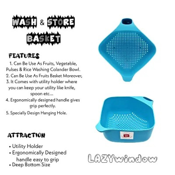 GR-Premium Quality Plastic Multipurpose Vegetable, Fruit, Rice Washing Bowl Basket with Handle,Multicolor [Low Budget Product]