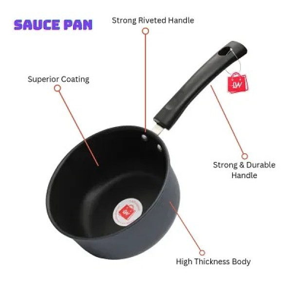 GR-Classy Window Hard Anodized Nonstick Sauce Pan 16 Cm 1 5L Black [Low Budget Product]