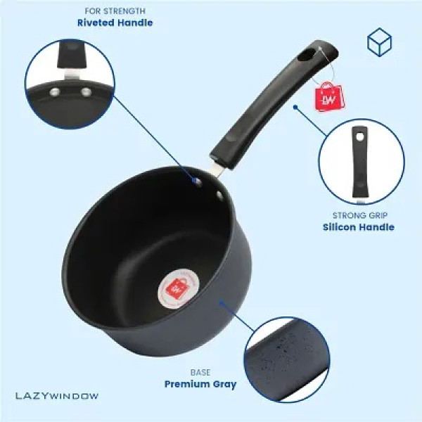 GR-Classy Window Hard Anodized Nonstick Sauce Pan 16 Cm 1 5L Black [Low Budget Product]
