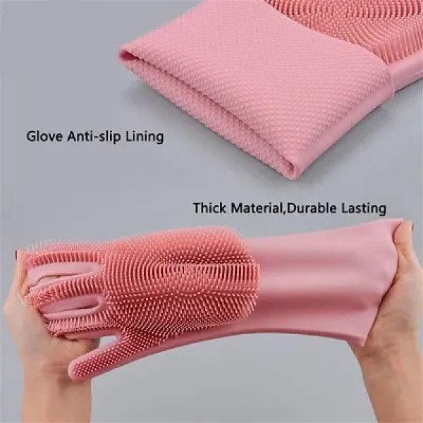 GR-Silicone Reusable Gloves for Dishwashing, Kitchen Cleaning, Utensil Scrubber, Car Washing, Bathroom Cleaner, Pet Grooming [Low Budget Product]