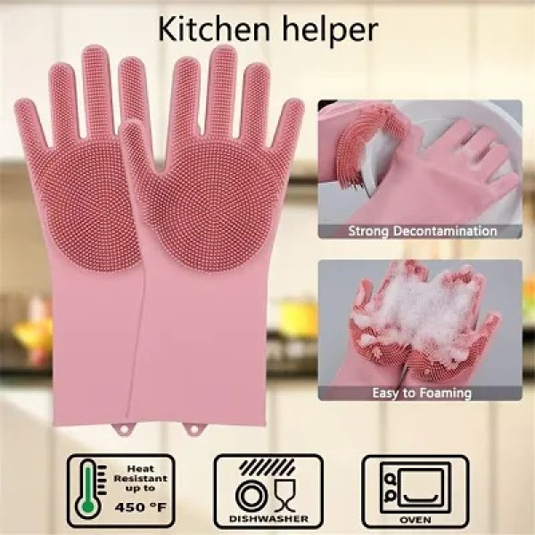 GR-Silicone Reusable Gloves for Dishwashing, Kitchen Cleaning, Utensil Scrubber, Car Washing, Bathroom Cleaner, Pet Grooming [Low Budget Product]