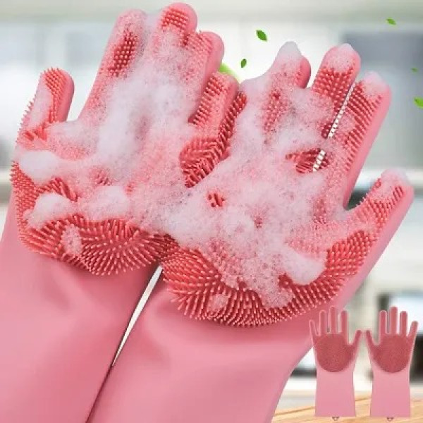 GR-Silicone Reusable Gloves for Dishwashing, Kitchen Cleaning, Utensil Scrubber, Car Washing, Bathroom Cleaner, Pet Grooming [Low Budget Product]
