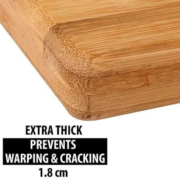 GR-Non-Slip Wooden Bamboo Cutting Board with Antibacterial Surface with Stainless Steel Handle Pack of 1- Brown [Low Budget Product]