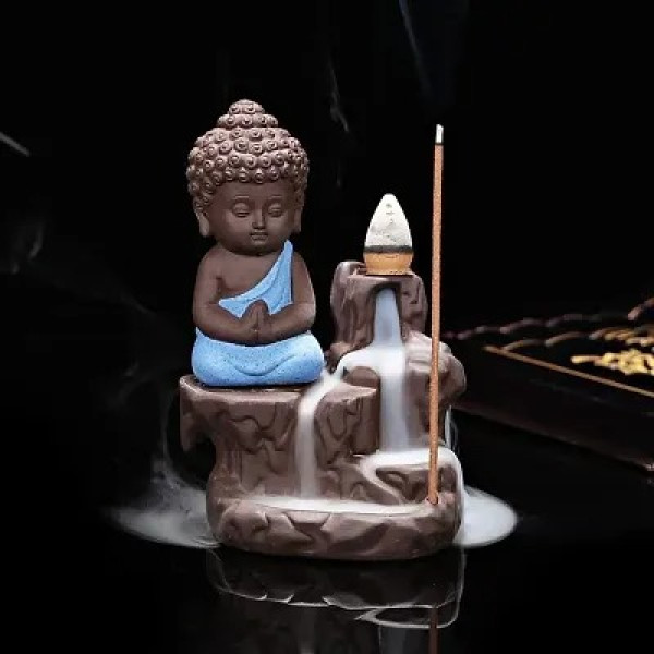 GR-Premium Decora Resin Buddha Backflow Smoke Fountain With Scented Cone Incense, Standard (Blue Buddha) [Low Budget Product]