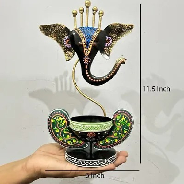 GR-Handicrafy Iron Ganesha Decorative T-Light Candle Holder [Low Budget Product]