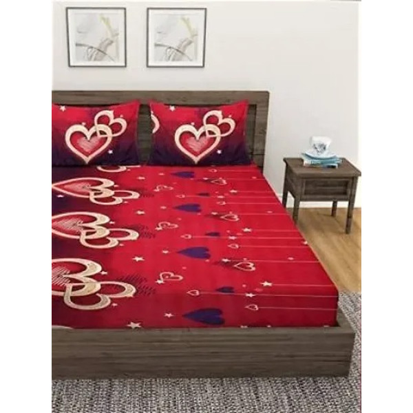 GR-Multicoloured Polycotton Graphic Printed King Size Bedsheet With 2 Pillowcovers [Low Budget Product]