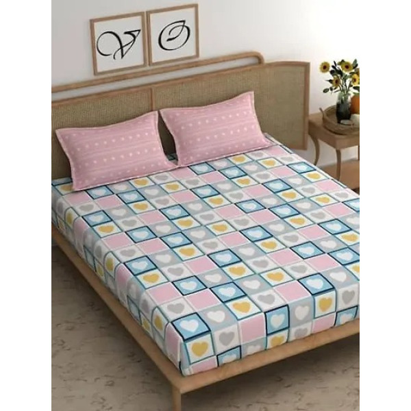 GR-Luxurious Glace Cotton Queen Size Bedsheet Set with Pillowcovers [Premium Product]