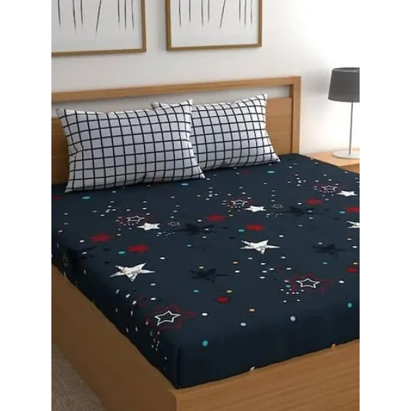 GR-Stylish Glace Cotton Queen Size 1 Bedsheet + 2 Pillowcovers [Premium Product]