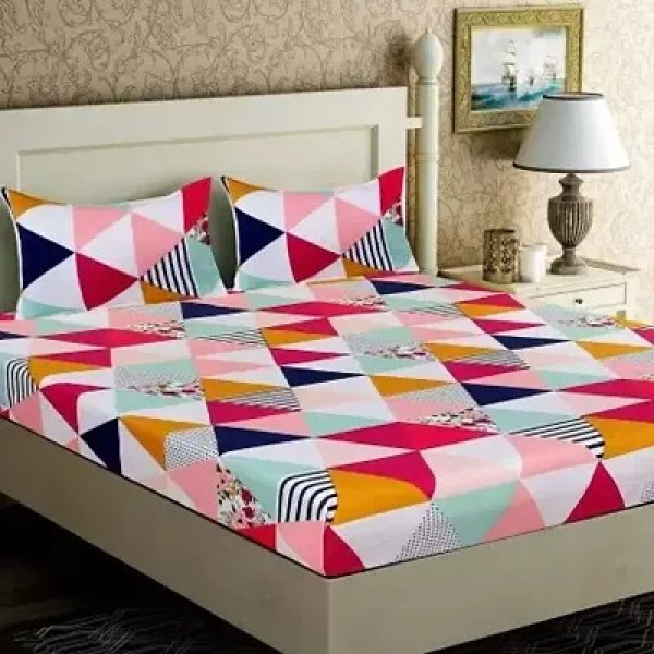 GR-Artistic Expression: Multicolored Printed Elastic Fitted Double Bedsheets [Low Budget Product]