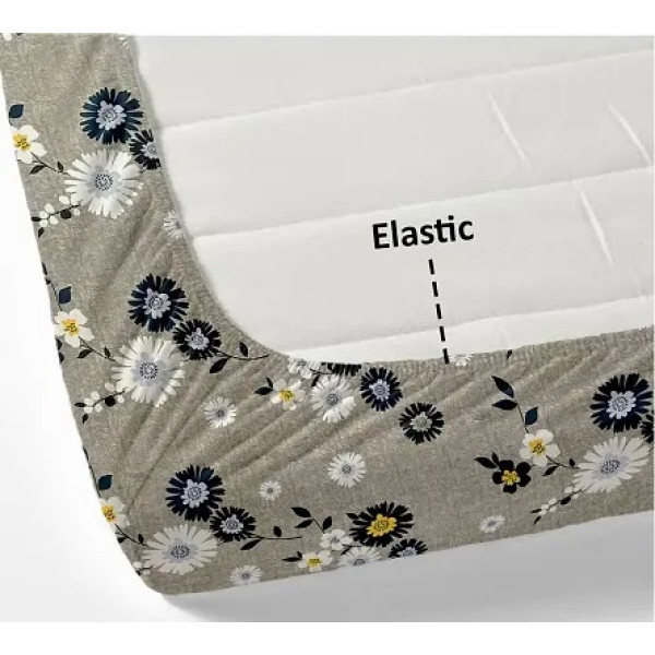 GR-Multicolor Flower Printed Glace Cotton Elastic Fitted Double Bedsheet With 2 Pillow Covers [Low Budget Product]