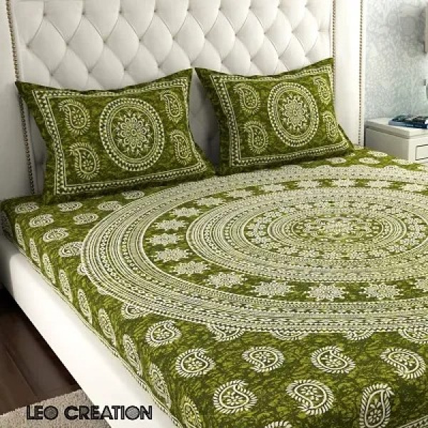 GR-Jaipuri Floral Splendor: Leo Creation Cotton Double Bedsheet Set [Low Budget Product]