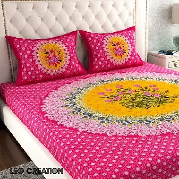 GR-Majestic Charm: Green Peacock Print King Size Bedsheet by JR Print Oxy [Low Budget Product]