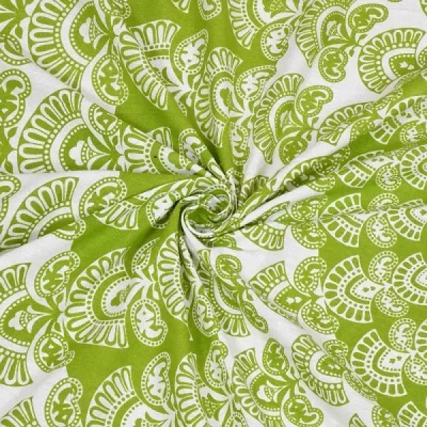 GR-Feathered Finery: King Size Peacock Print Bedsheet in Green [Low Budget Product]