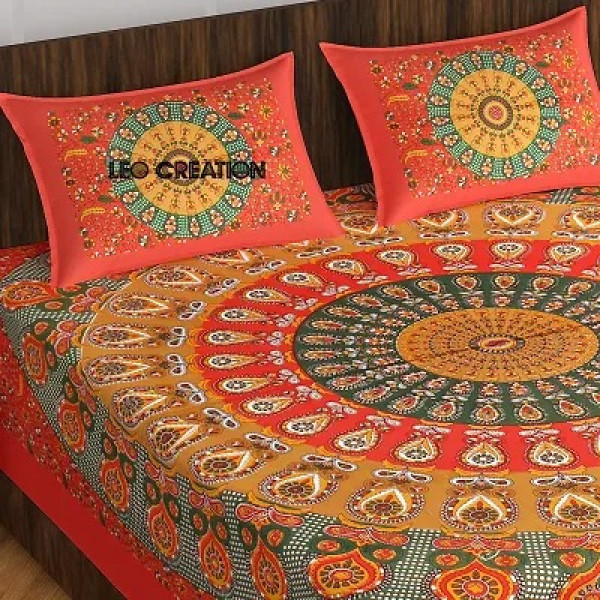 GR-Floral Elegance: Leo Creation Cotton Double Bedsheet Set [Low Budget Product]