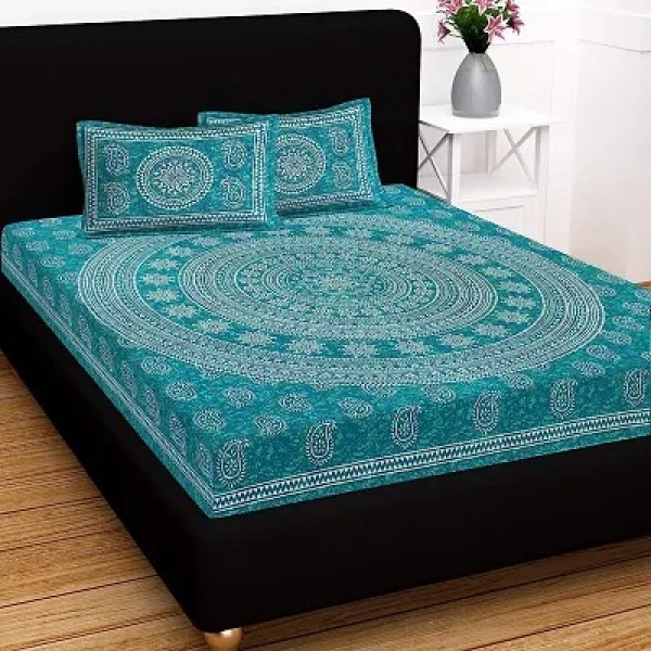 GR-Luxurious Comfort: JR Print Oxy Peacock Print King Bedsheet [Low Budget Product]
