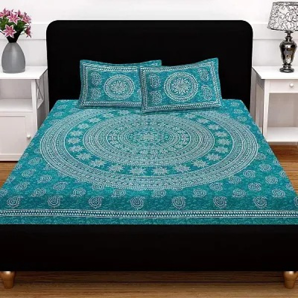 GR-Luxurious Comfort: JR Print Oxy Peacock Print King Bedsheet [Low Budget Product]