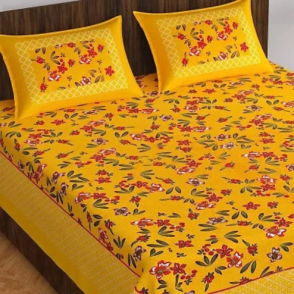 GR-Feathered Finery: King Size Peacock Print Bedsheet in Green [Low Budget Product]