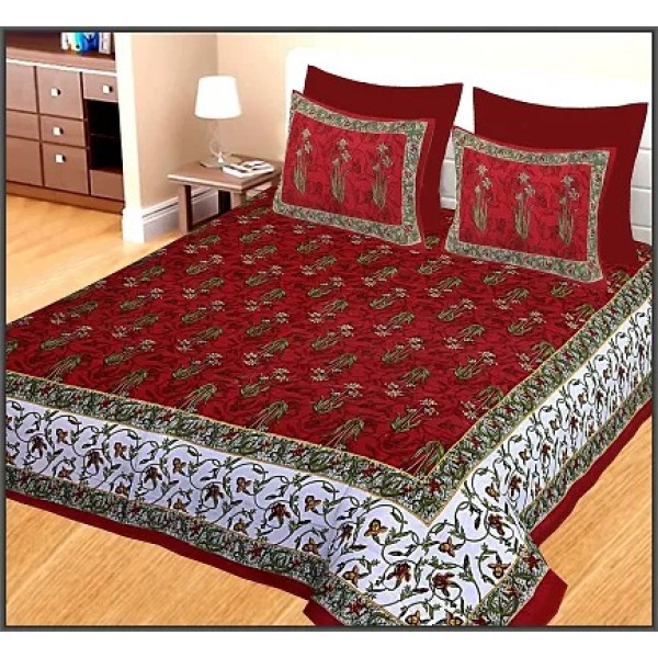GR-Natural Beauty: 100% Cotton Green Peacock Print King Size Bedsheet [Low Budget Product]