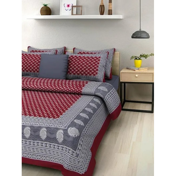 GR-Monik Handicrafts Cotton 200 TC Bedsheet (Maroon_King) [Low Budget Product]