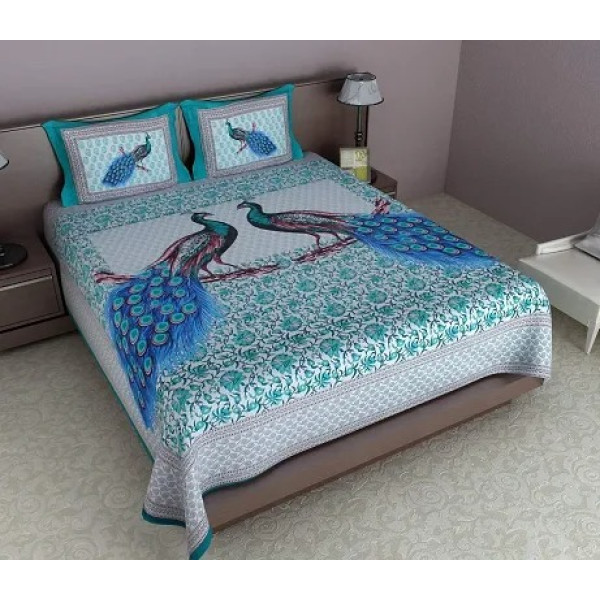 GR-Regal Elegance: JR Print Oxy Peacock Print King Size Bedsheet [Low Budget Product]