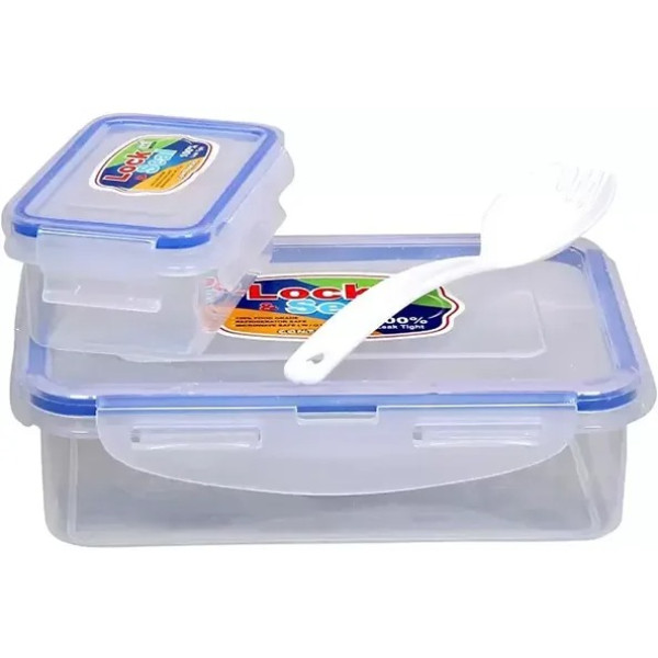 GR-4-Piece 500ml Microwave Safe Lunch Boxes with Free Spoon, Fork, and Bonus 125ml Container [Low Budget Product]