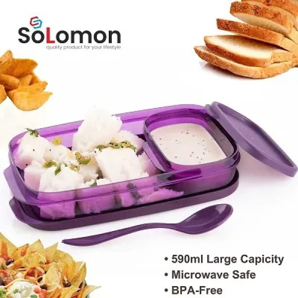 GR-Push Lock Plastic Tiffin Lunch Box Set - 2 Compartment (Purple) [Low Budget Product]