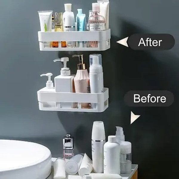 GR-Sleek and Practical: Multi-Purpose Wall Mount Bathroom Shelf and Rack Set [Low Budget Product]