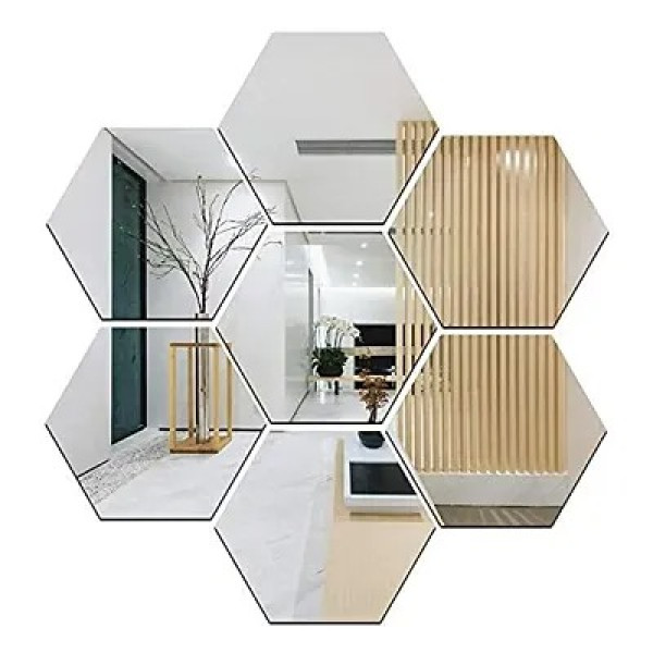 GR-Reflective Elegance: 7 Hexagon Mirror Wall Stic...